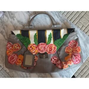 Marni Hand-Painted Floral Stripe Grey Leather Bag – Mirror Accent